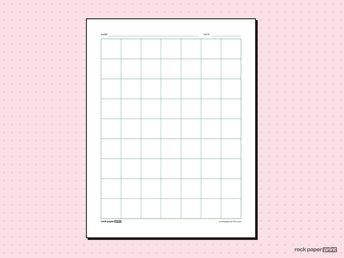 1 Inch Graph Paper, green lines, printable PDF preview