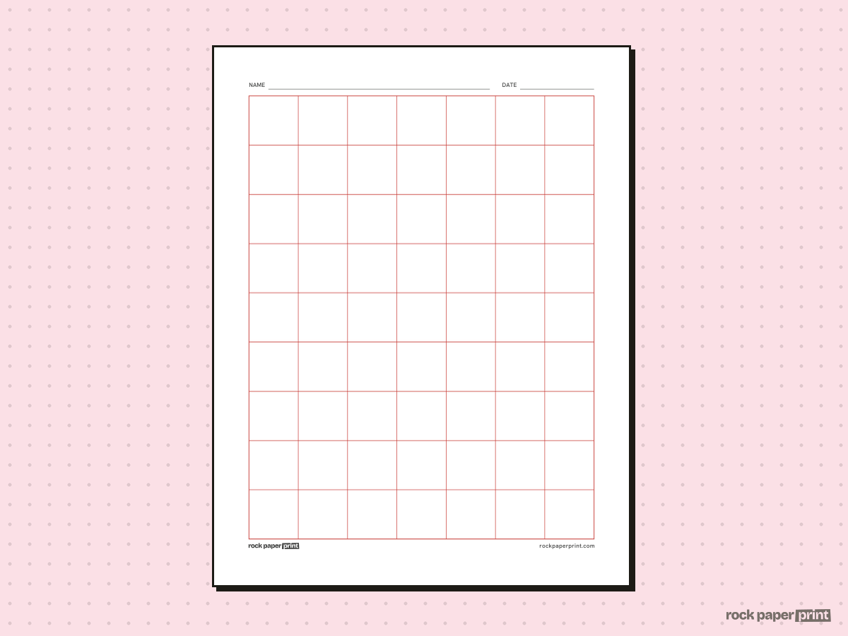 1 Inch Graph Paper, red lines, printable PDF preview