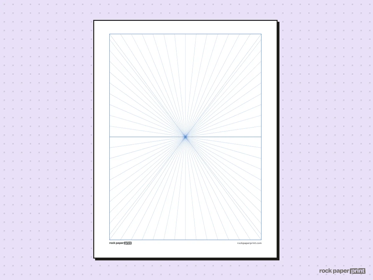 1-Point Perspective Grid, blue lines, printable PDF preview