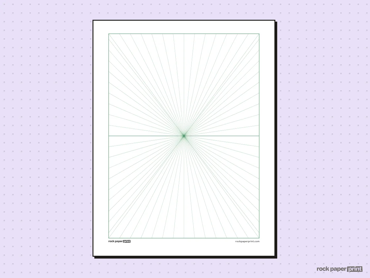 1-Point Perspective Grid, green lines, printable PDF preview