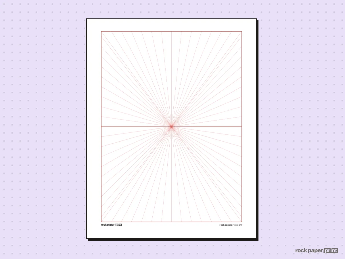 1-Point Perspective Grid, red lines, printable PDF preview