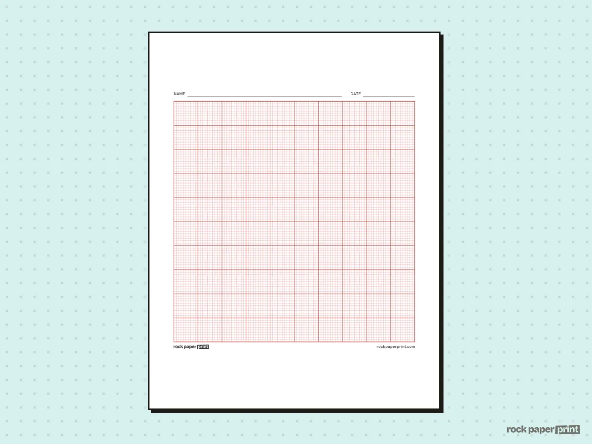 100x100 Grid, red lines, printable PDF preview