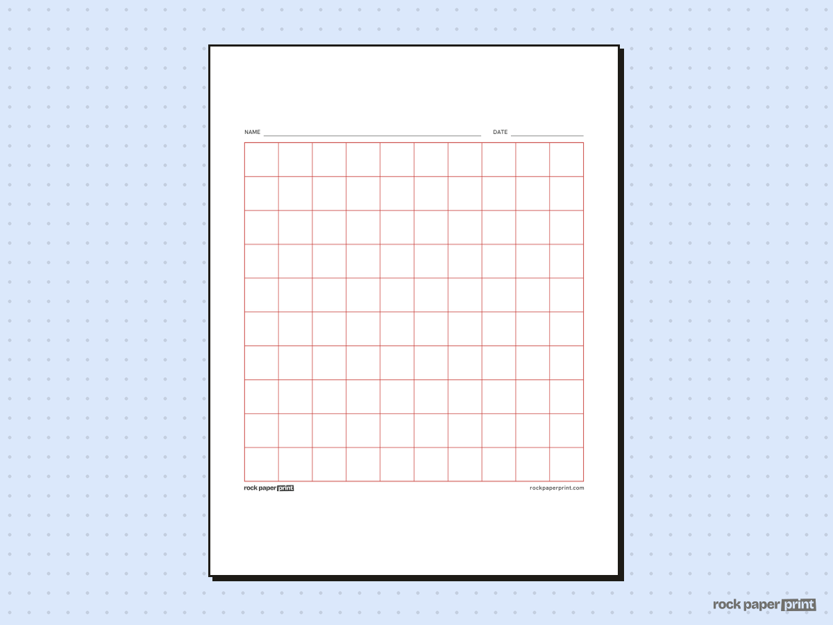 Hundred Grid (10x10), red lines, printable PDF preview