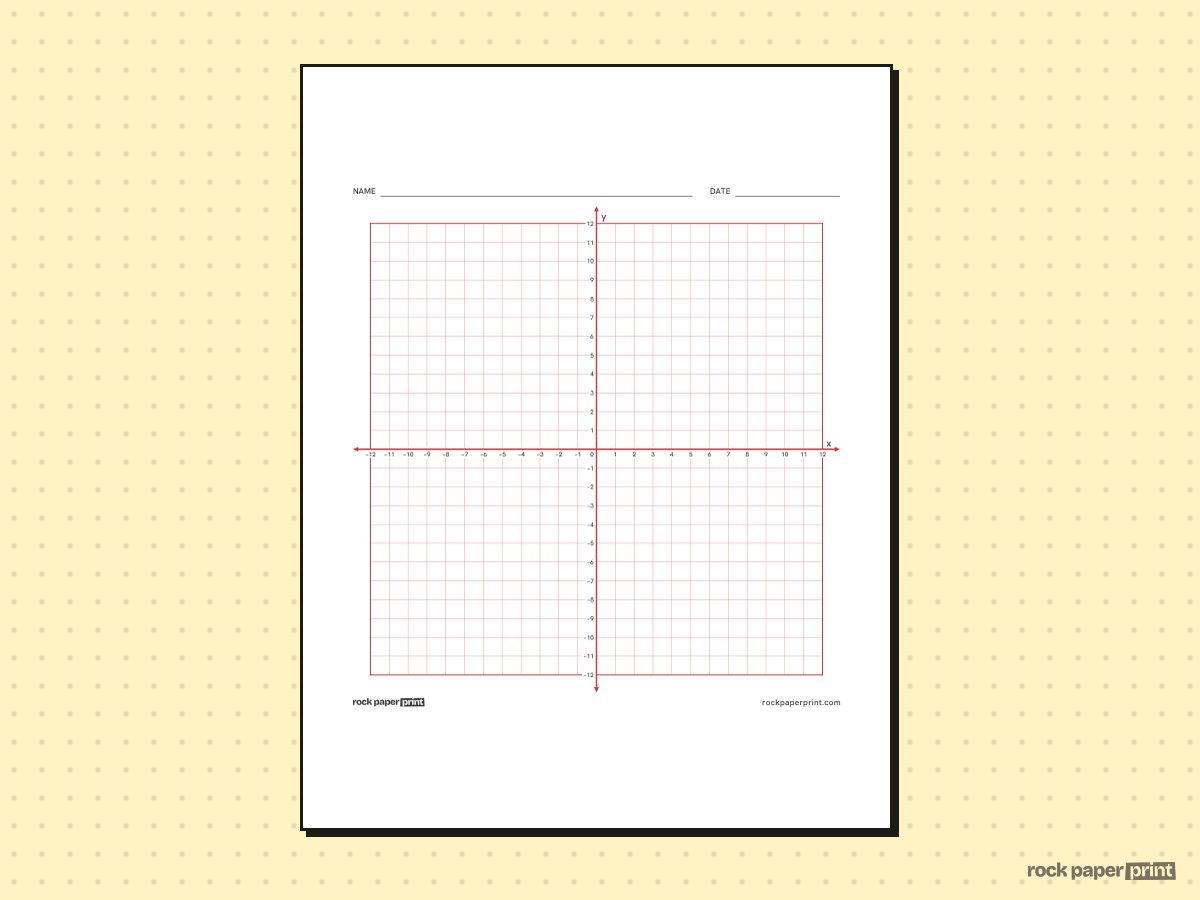 12x12 Coordinate Plane, red lines, printable PDF preview
