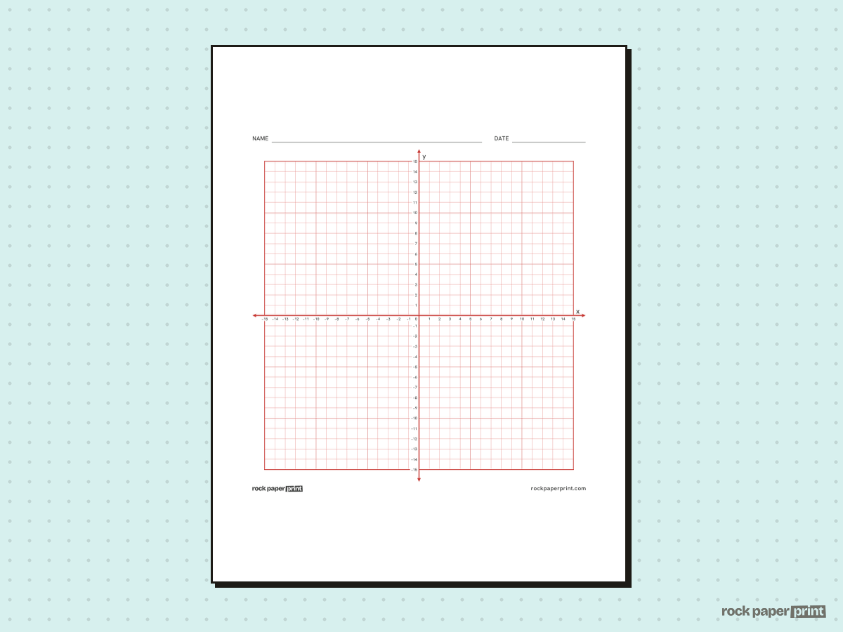 15x15 Coordinate Plane, red lines, printable PDF preview