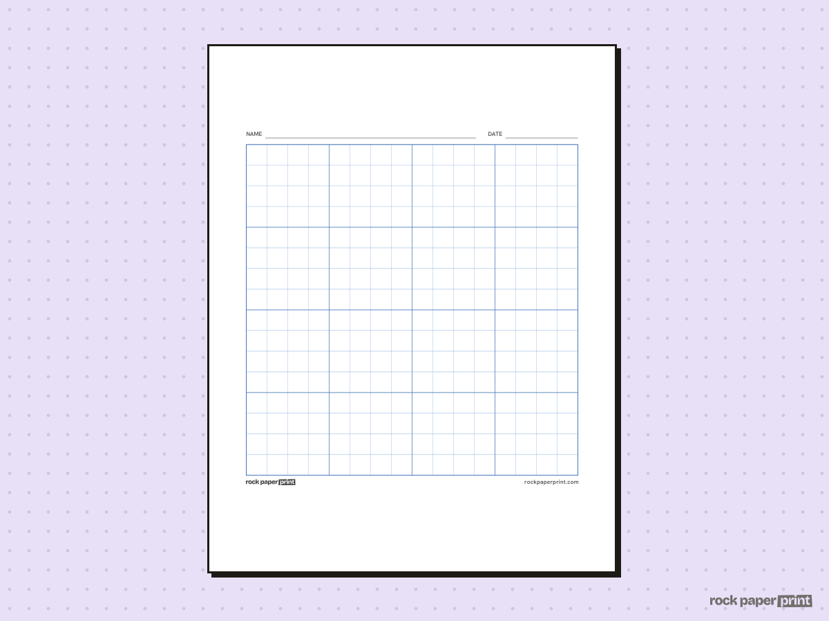16x16 Grid, blue lines, printable PDF preview