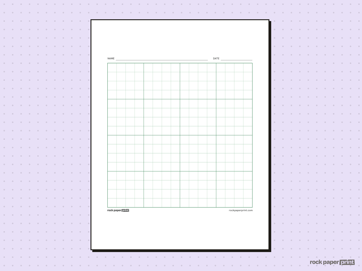 16x16 Grid, green lines, printable PDF preview