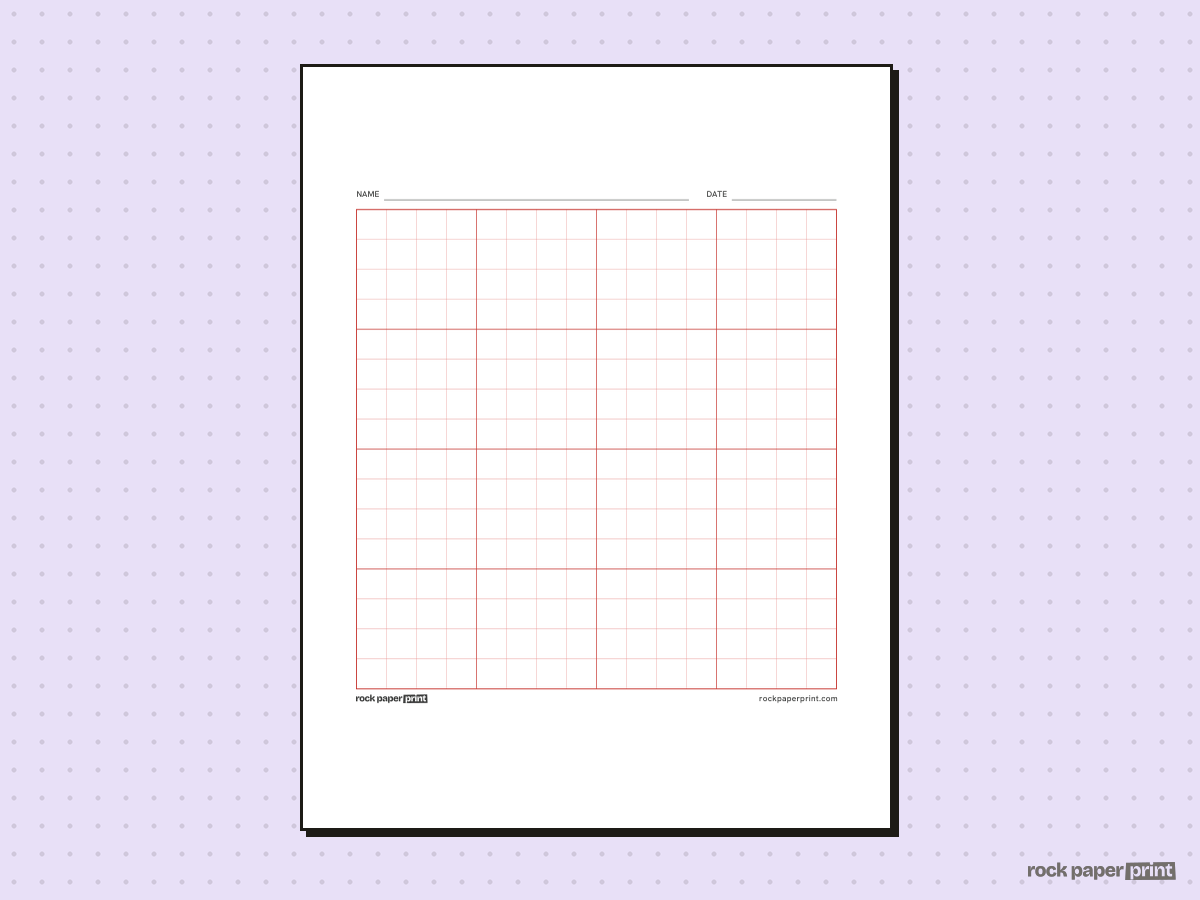 16x16 Grid, red lines, printable PDF preview