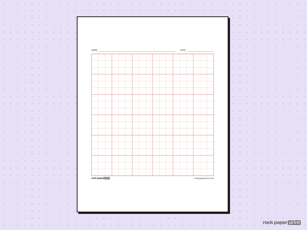 18x18 Grid, red lines, printable PDF preview