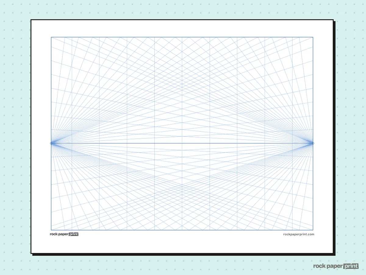 2-Point Perspective Grid, blue lines, printable PDF preview