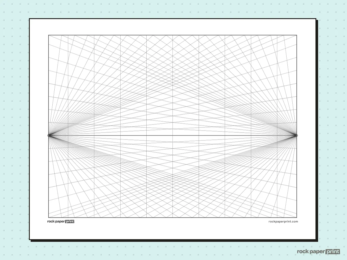 2-Point Perspective Grid, black lines, printable PDF preview