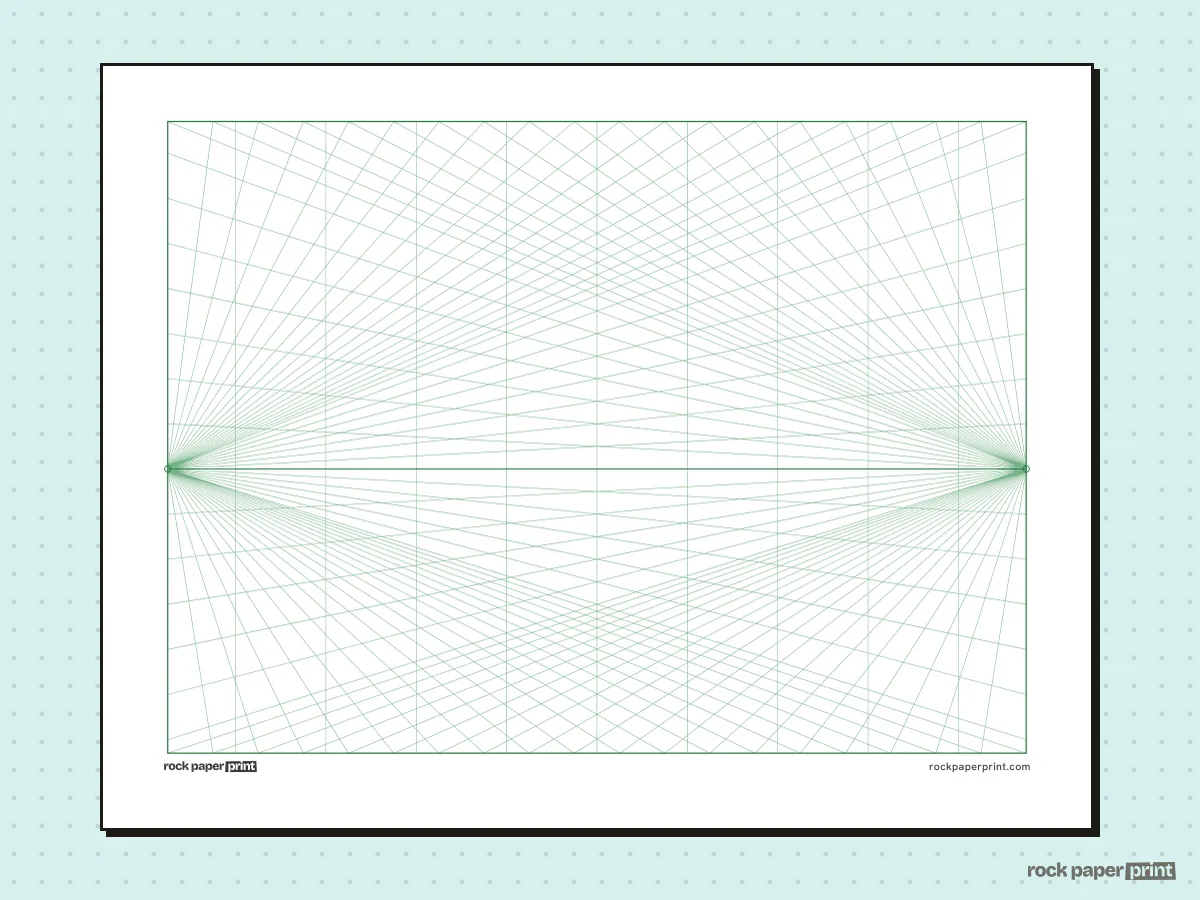 2-Point Perspective Grid, green lines, printable PDF preview