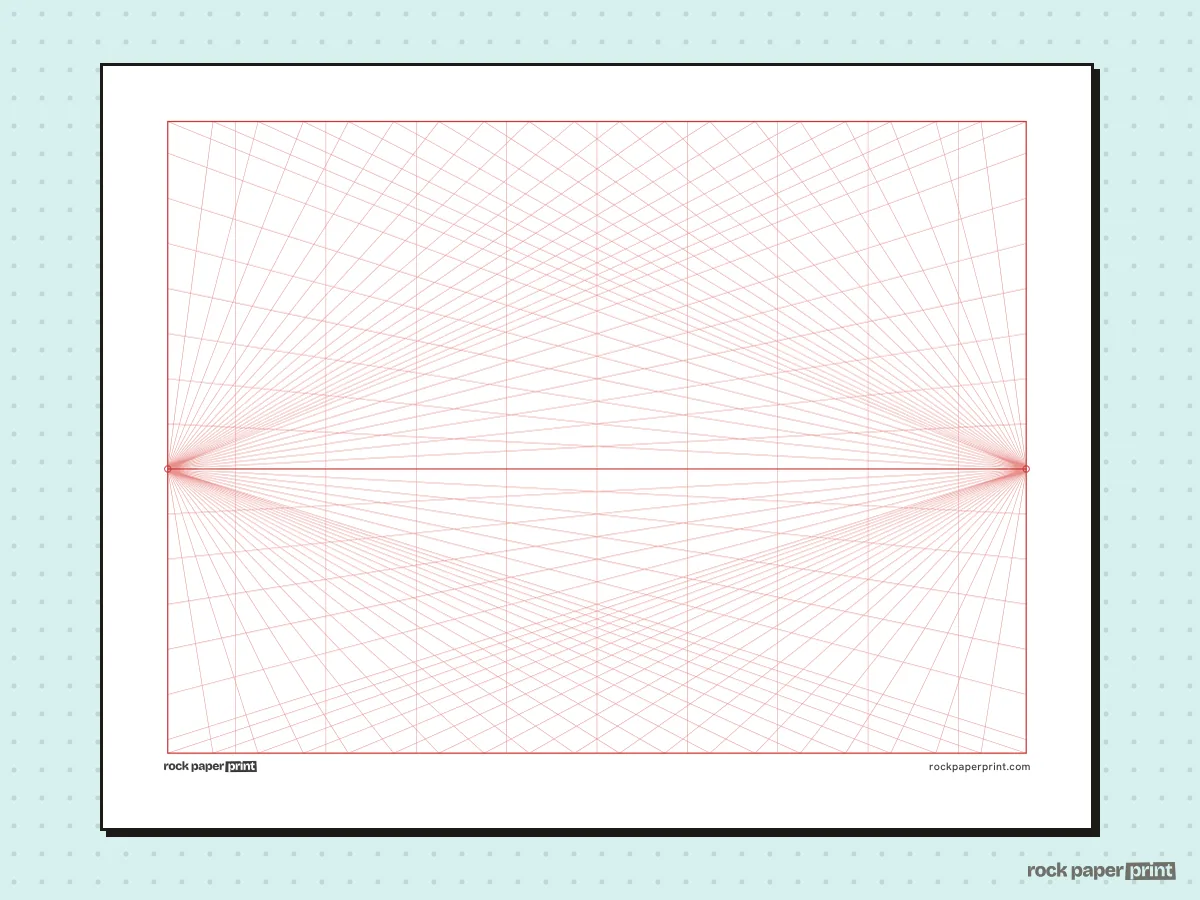 2-Point Perspective Grid, red lines, printable PDF preview