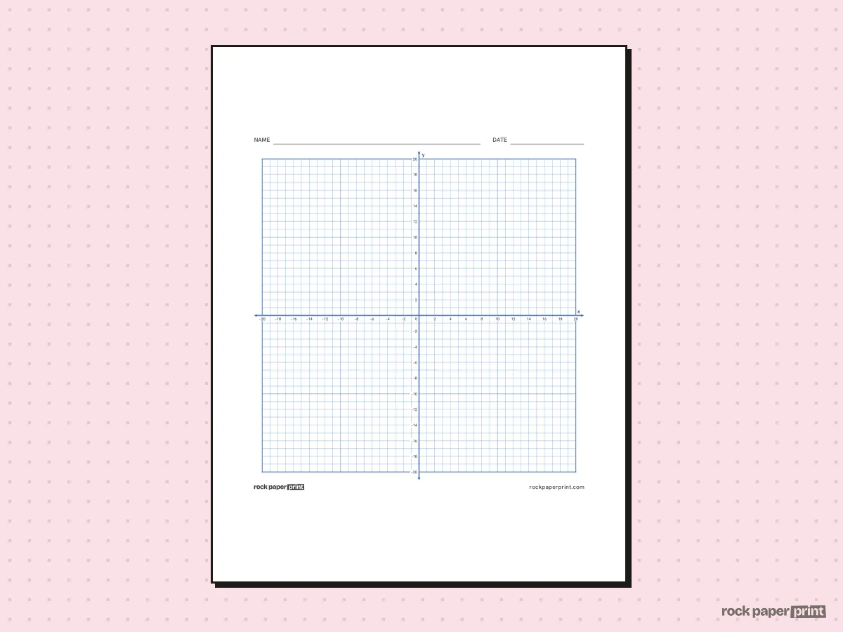 20x20 Coordinate Plane, blue lines, printable PDF preview
