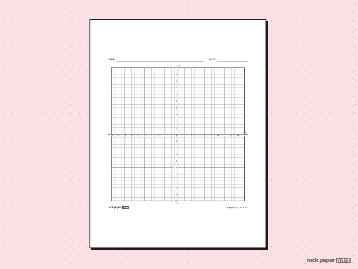 20x20 Coordinate Plane, black lines, printable PDF preview