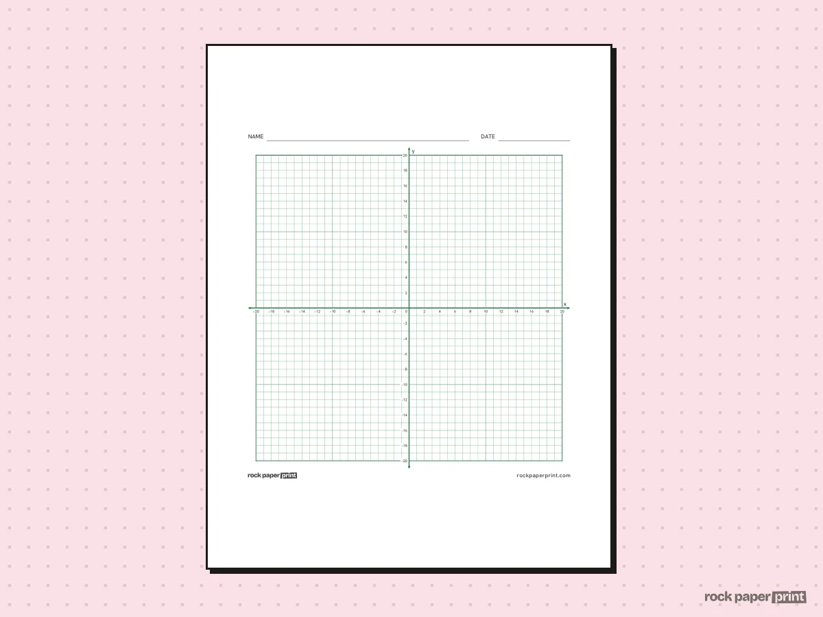 20x20 Coordinate Plane, green lines, printable PDF preview