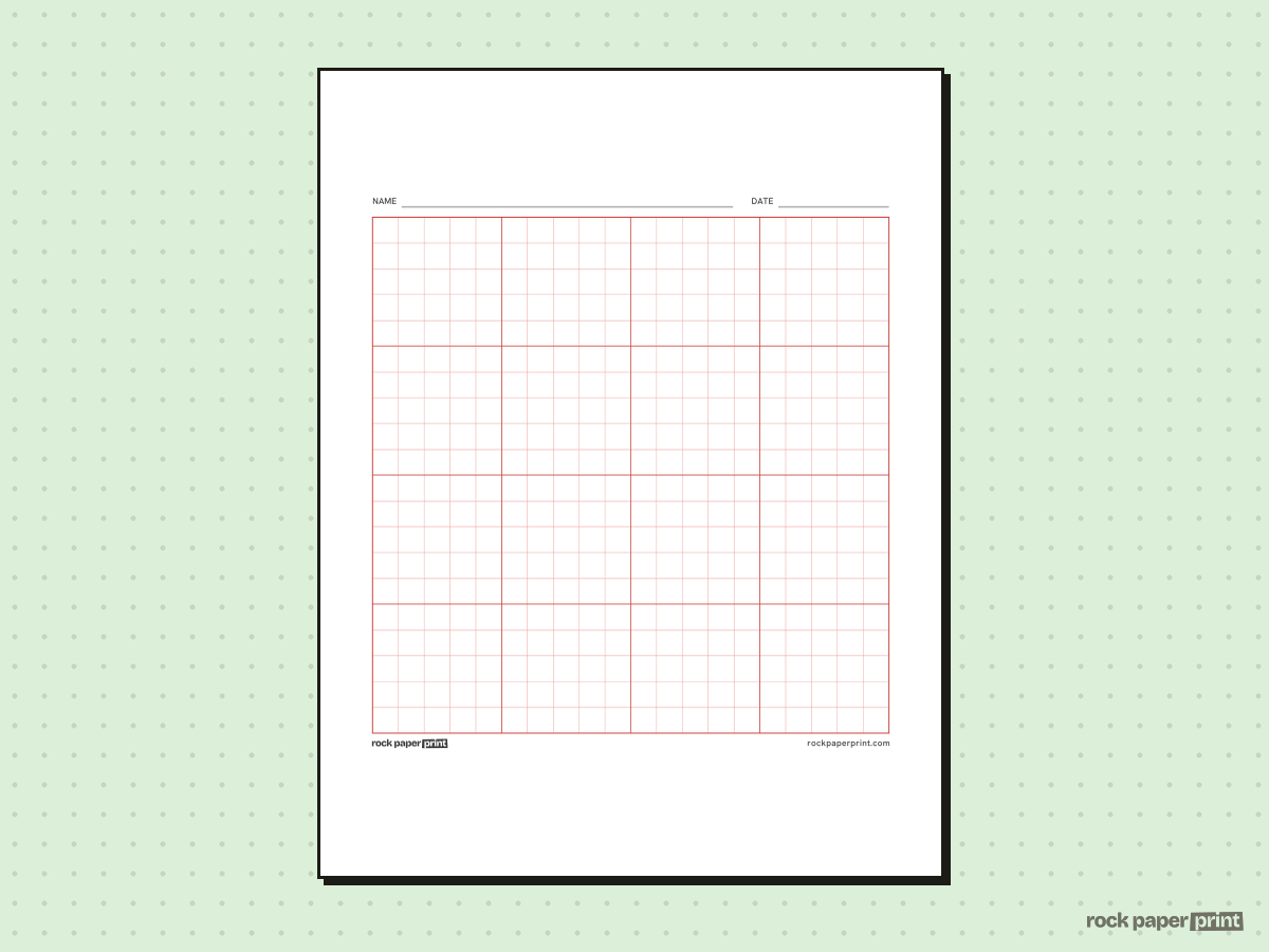 20x20 Grid, red lines, printable PDF preview