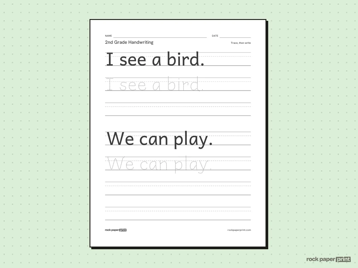 2nd Grade Handwriting Worksheets, black lines, printable PDF preview
