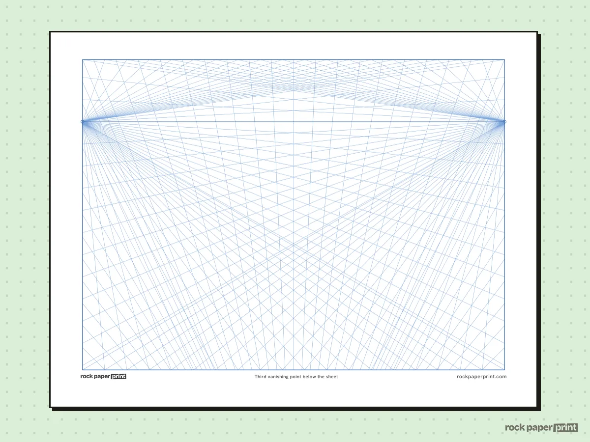 3-Point Perspective Grid, blue lines, printable PDF preview