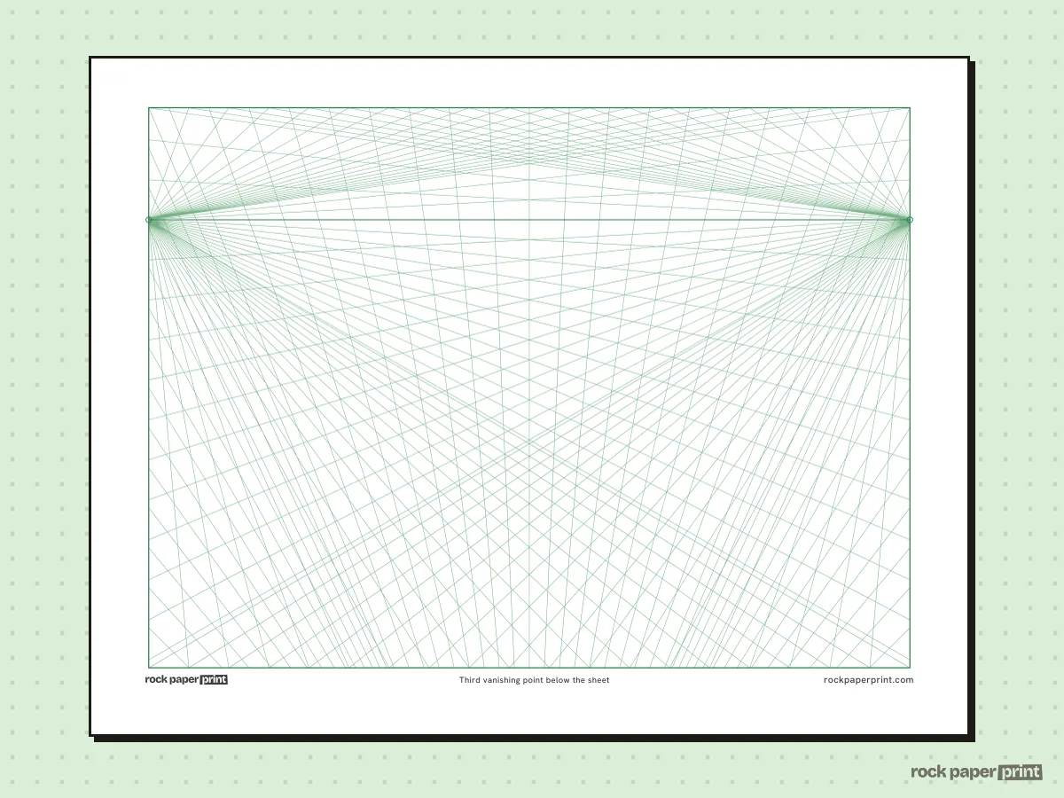 3-Point Perspective Grid, green lines, printable PDF preview