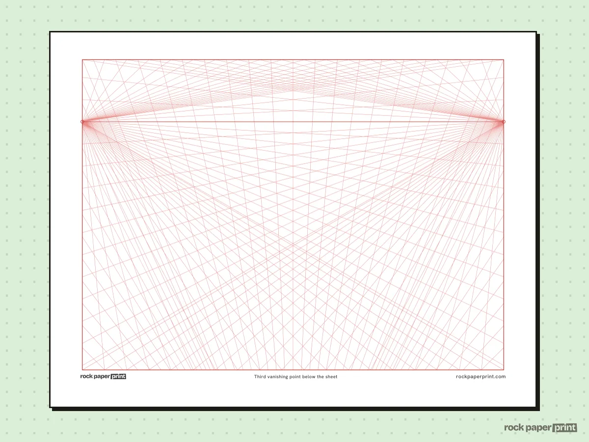 3-Point Perspective Grid, red lines, printable PDF preview