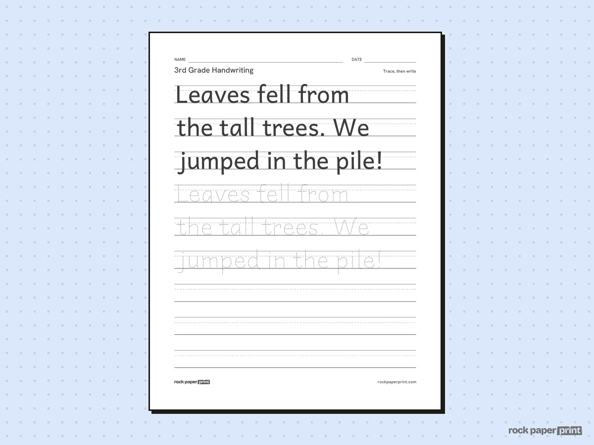 3rd Grade Handwriting Worksheets, black lines, printable PDF preview