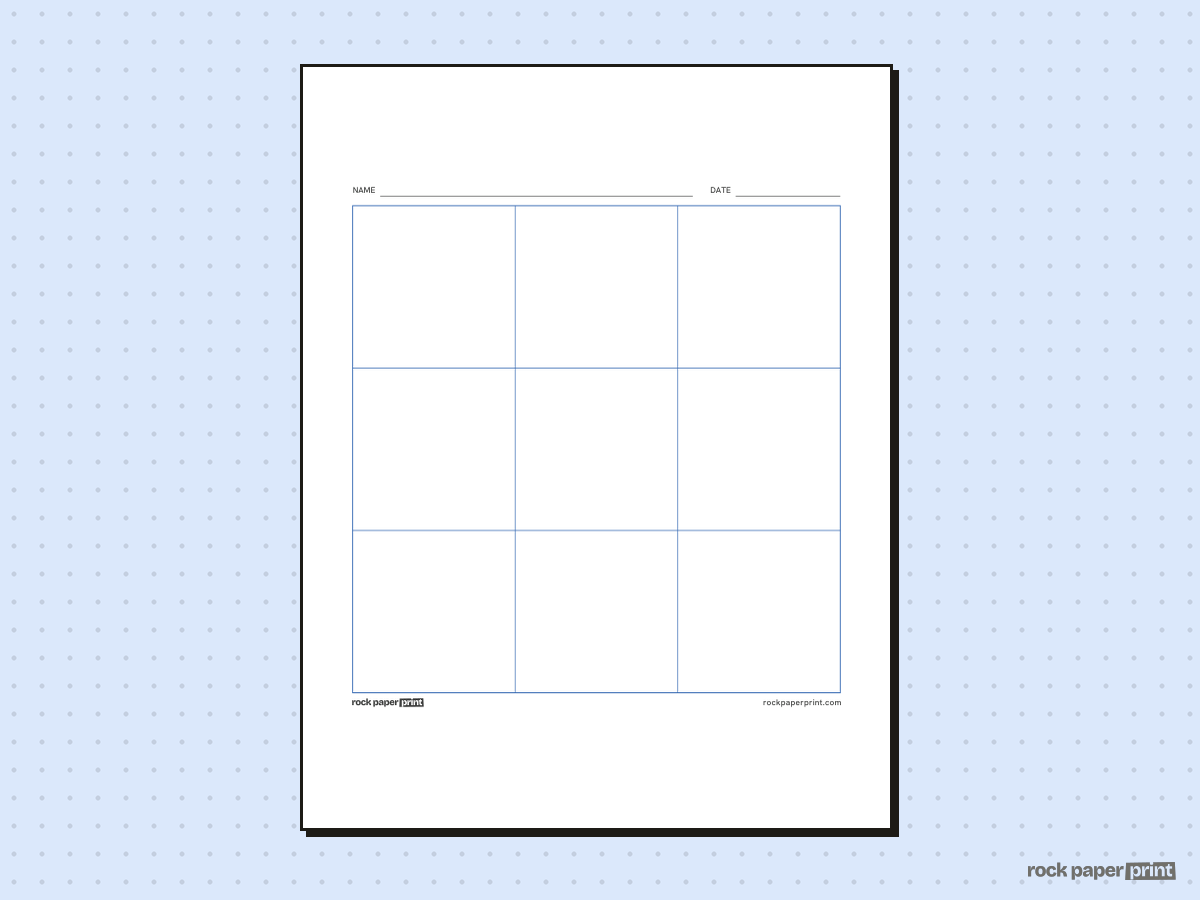 3x3 Grid (9 Squares), blue lines, printable PDF preview