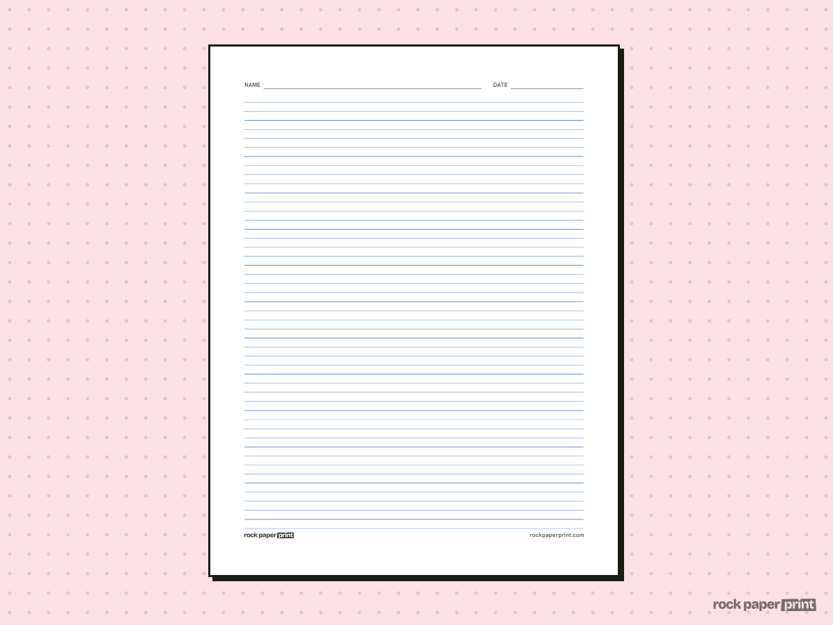 4 Line Handwriting Paper, classic blue lines, printable PDF preview