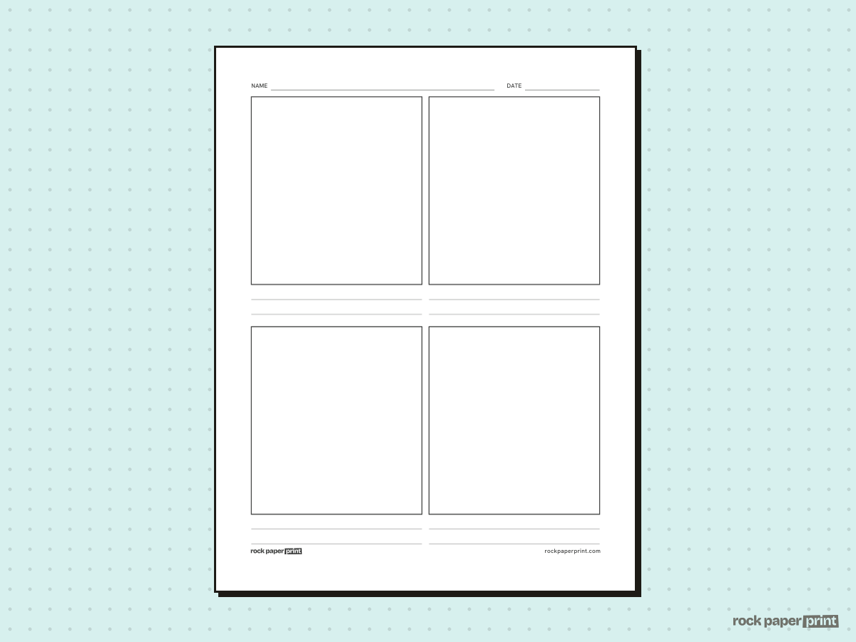 4 Panel Comic Strip Template, black lines, printable PDF preview