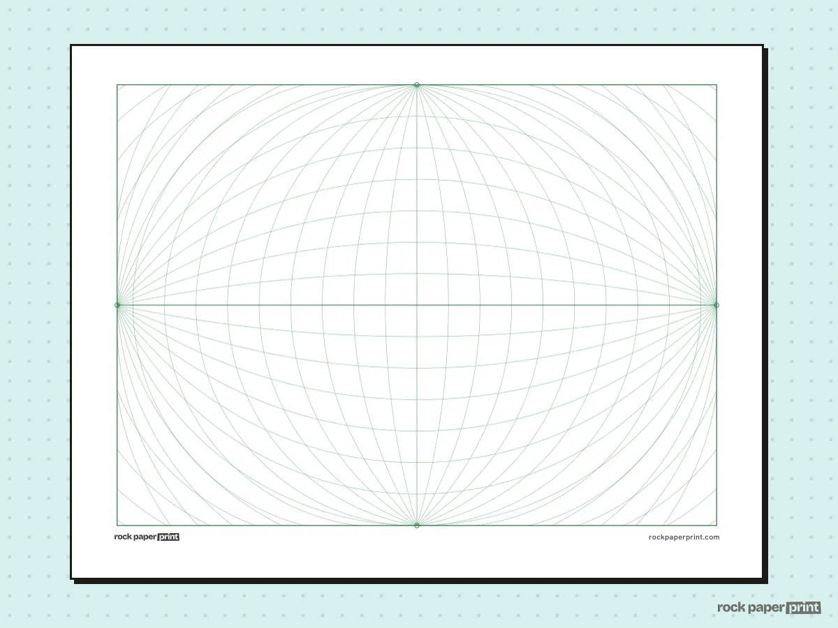 4-Point Perspective Grid, green lines, printable PDF preview