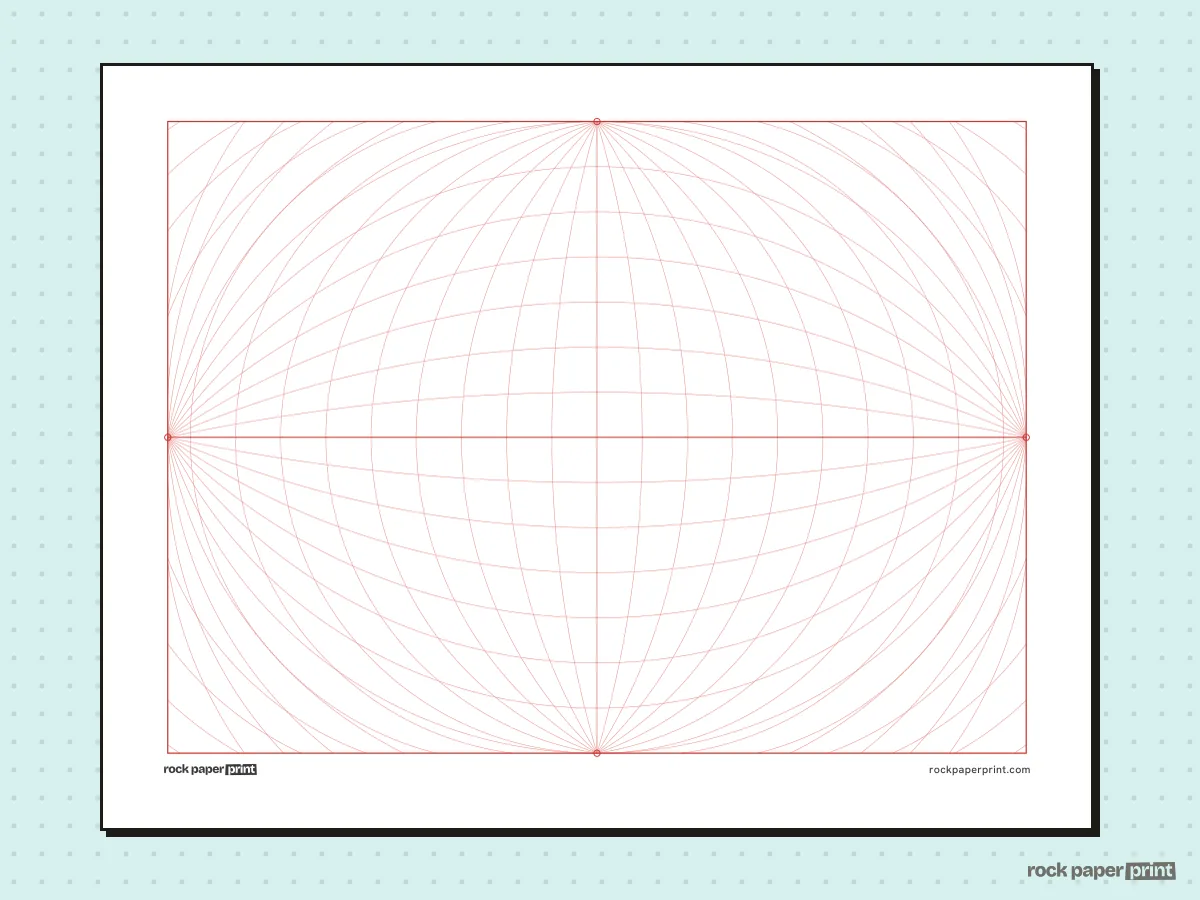 4-Point Perspective Grid, red lines, printable PDF preview