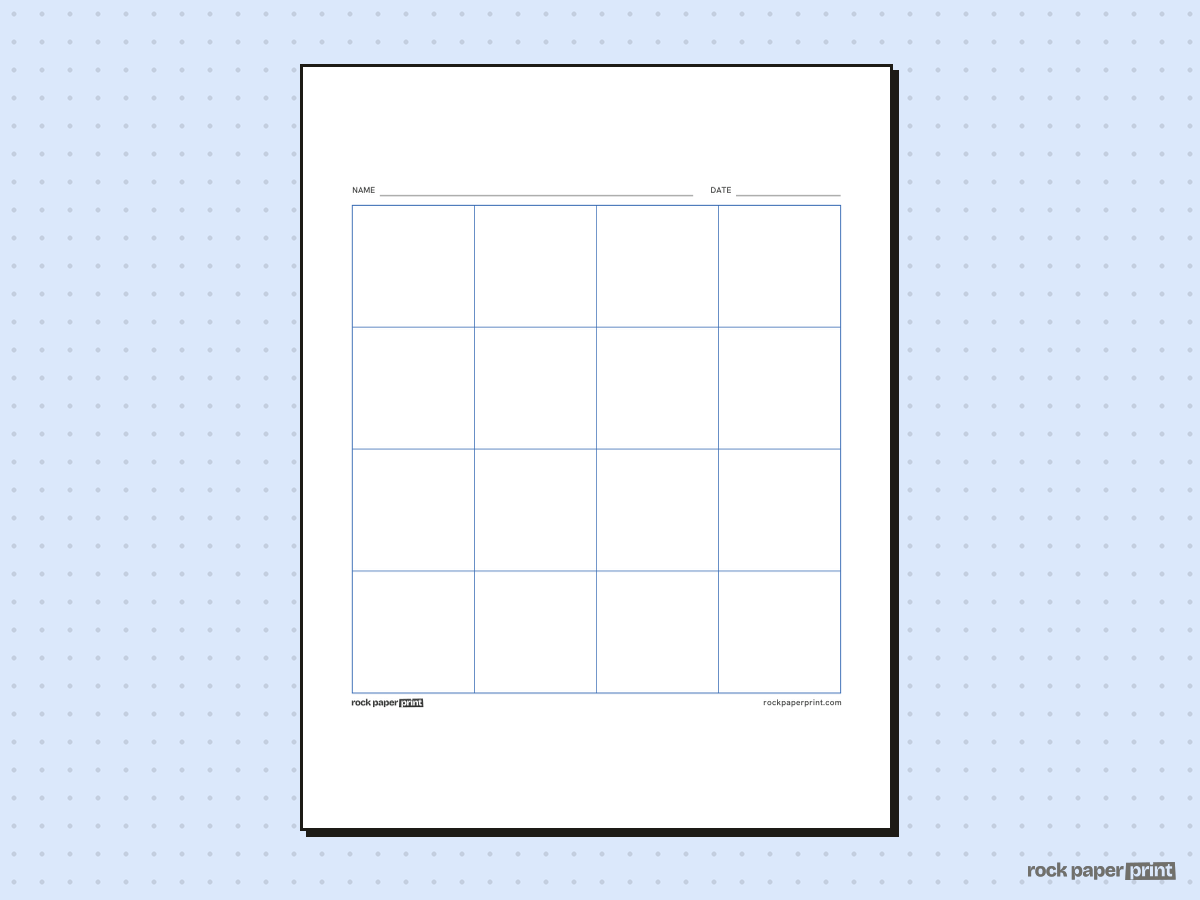 4x4 Grid (16 Squares), blue lines, printable PDF preview