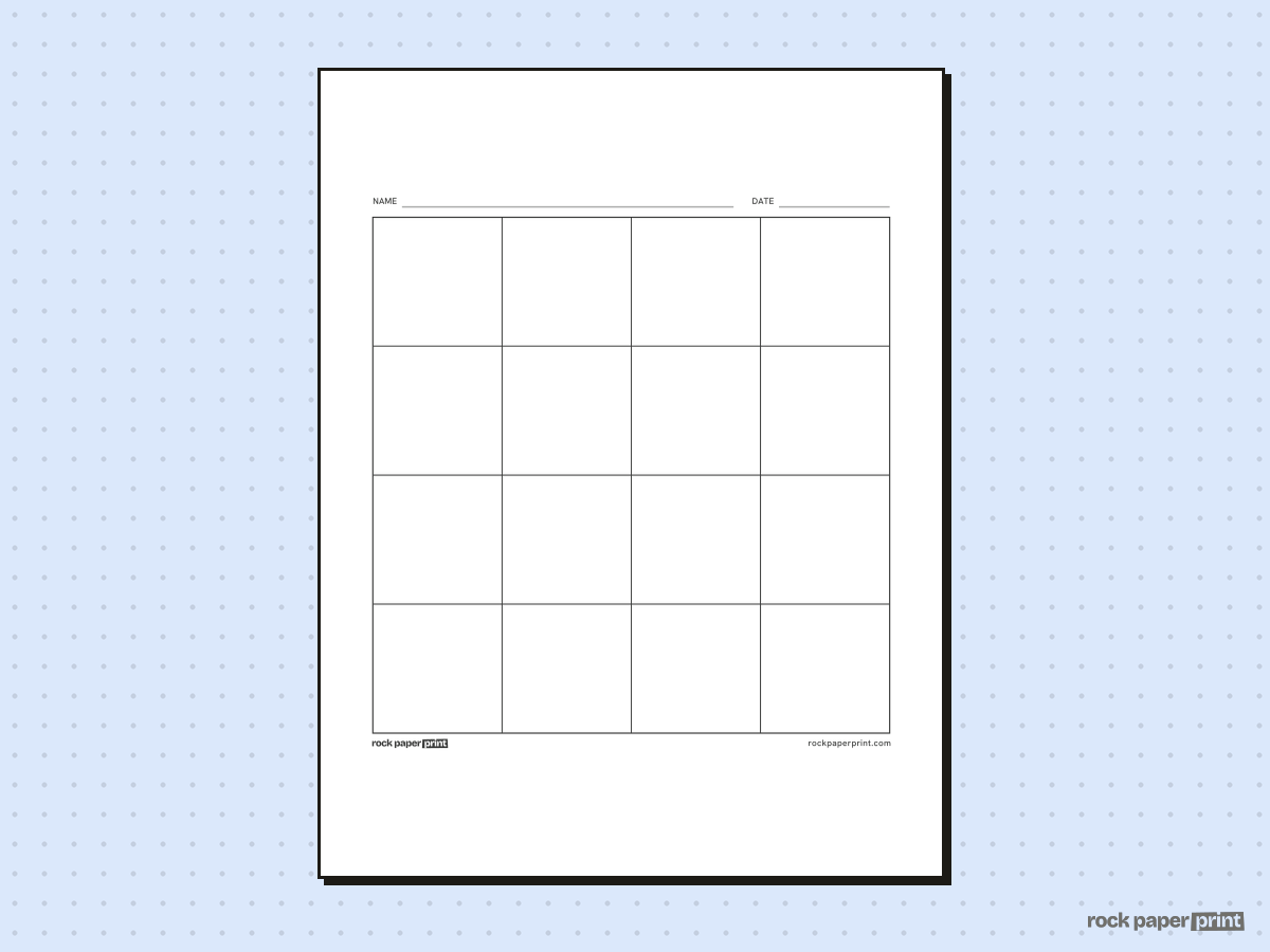 4x4 Grid (16 Squares), black lines, printable PDF preview