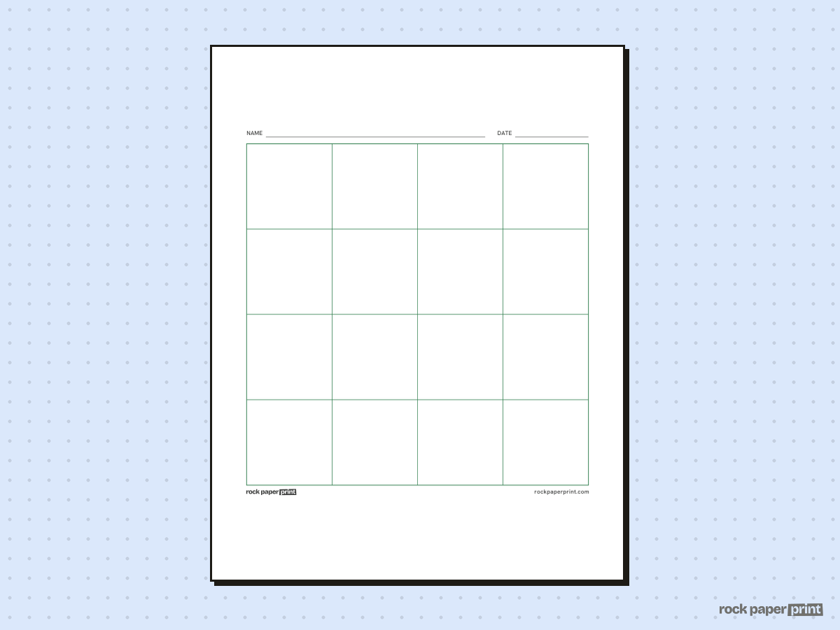 4x4 Grid (16 Squares), green lines, printable PDF preview