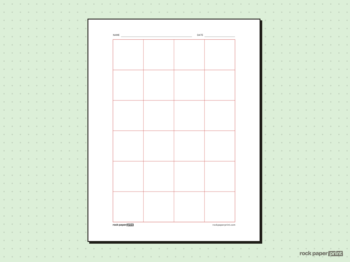 4x6 Grid, red lines, printable PDF preview