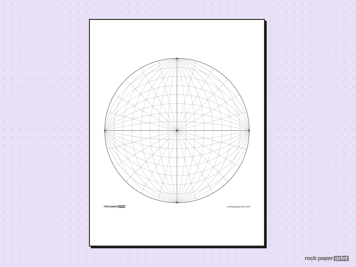 5-Point Perspective Grid (Fisheye), black lines, printable PDF preview