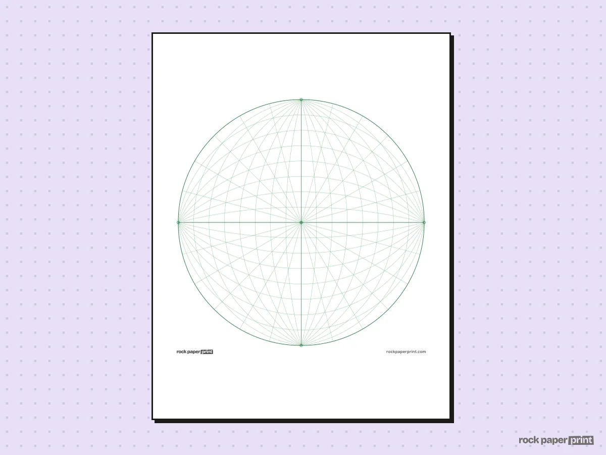 5-Point Perspective Grid (Fisheye), green lines, printable PDF preview