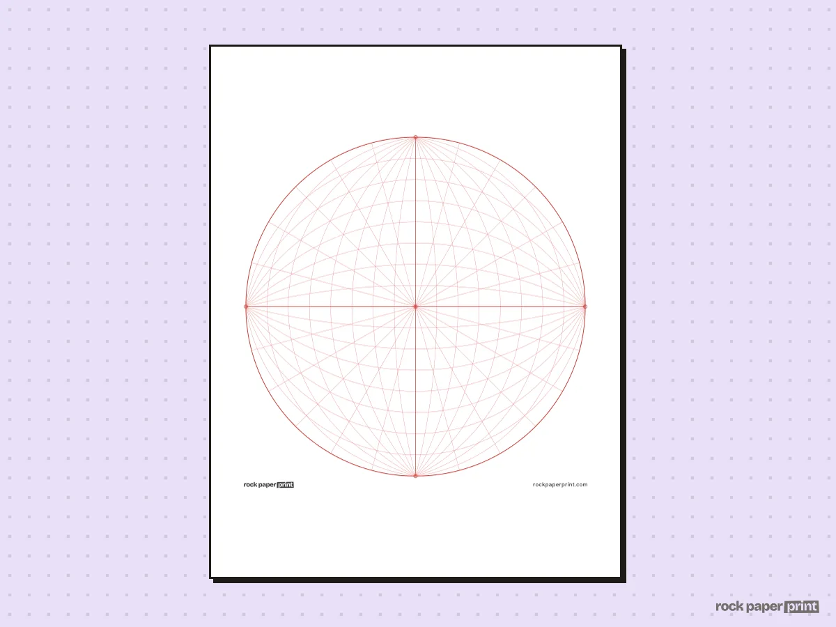 5-Point Perspective Grid (Fisheye), red lines, printable PDF preview