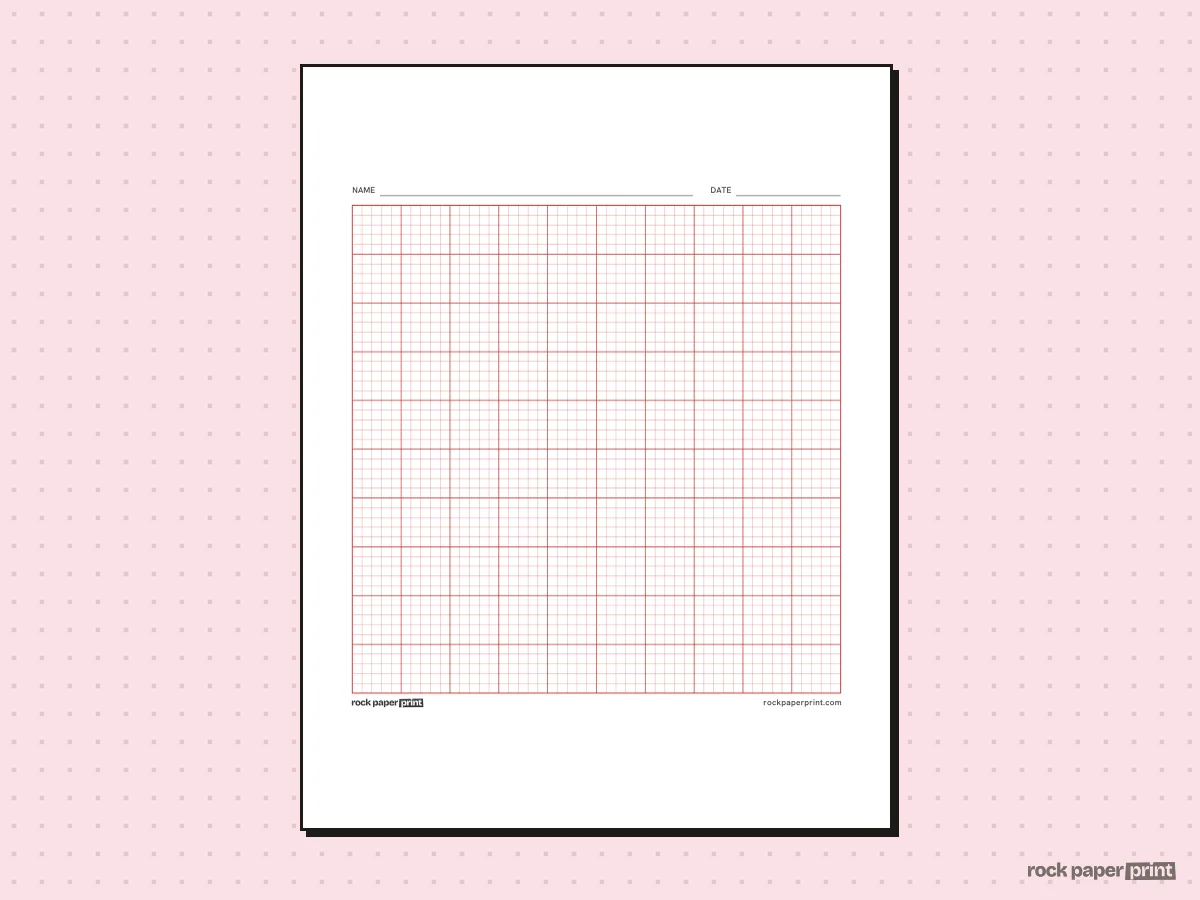 50x50 Grid, red lines, printable PDF preview