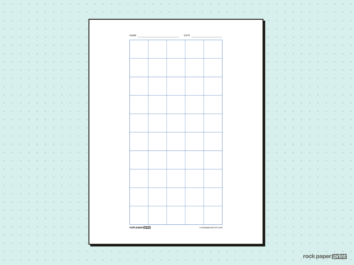 5x10 Grid (50 Squares), blue lines, printable PDF preview