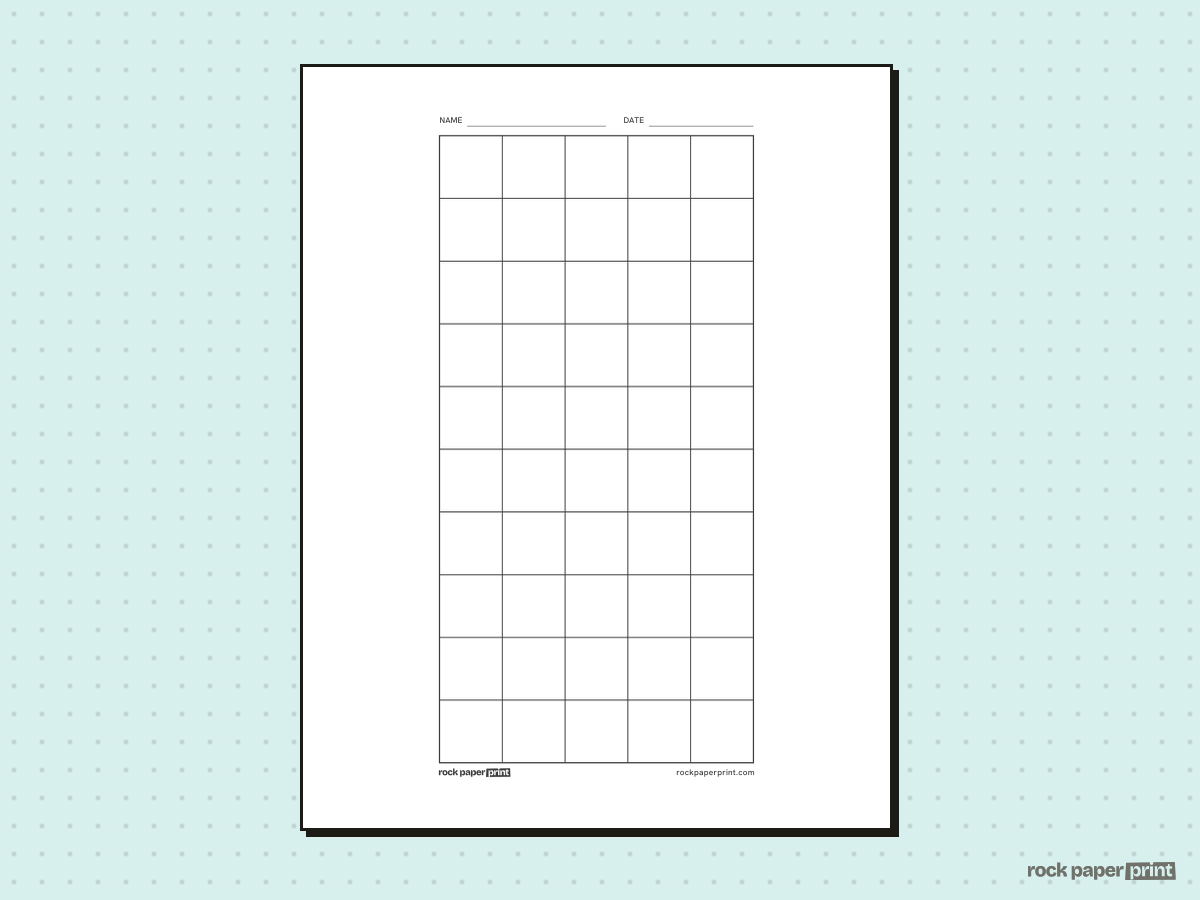 5x10 Grid (50 Squares), black lines, printable PDF preview
