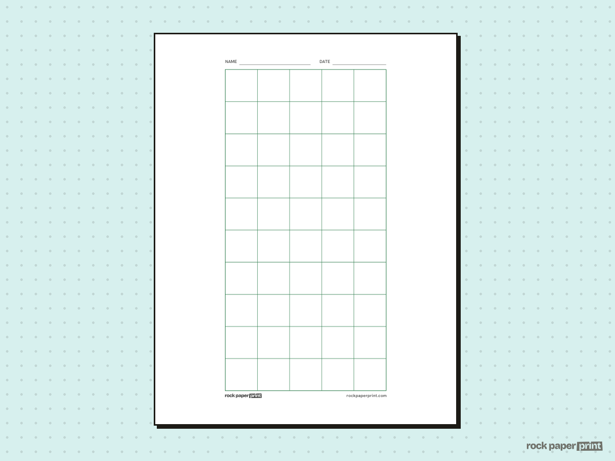5x10 Grid (50 Squares), green lines, printable PDF preview