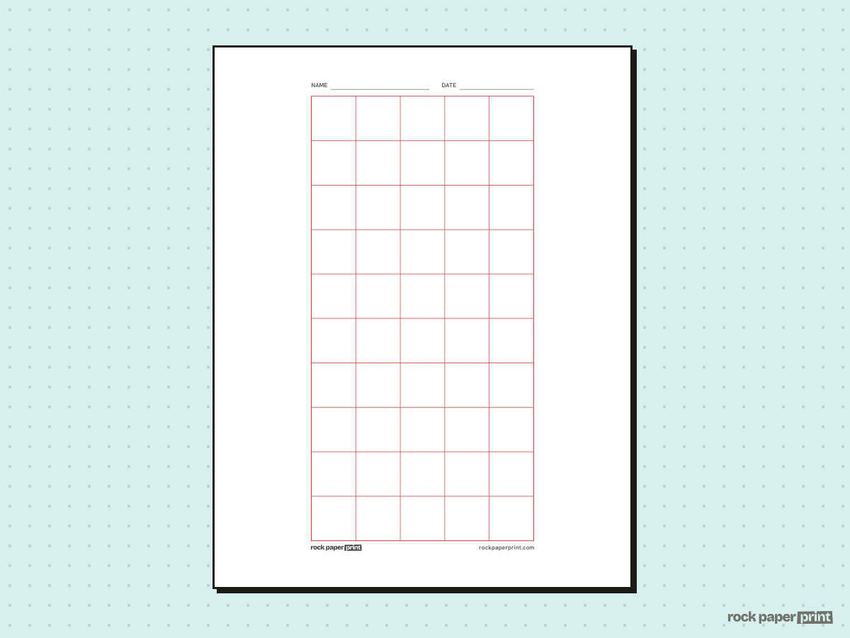 5x10 Grid (50 Squares), red lines, printable PDF preview
