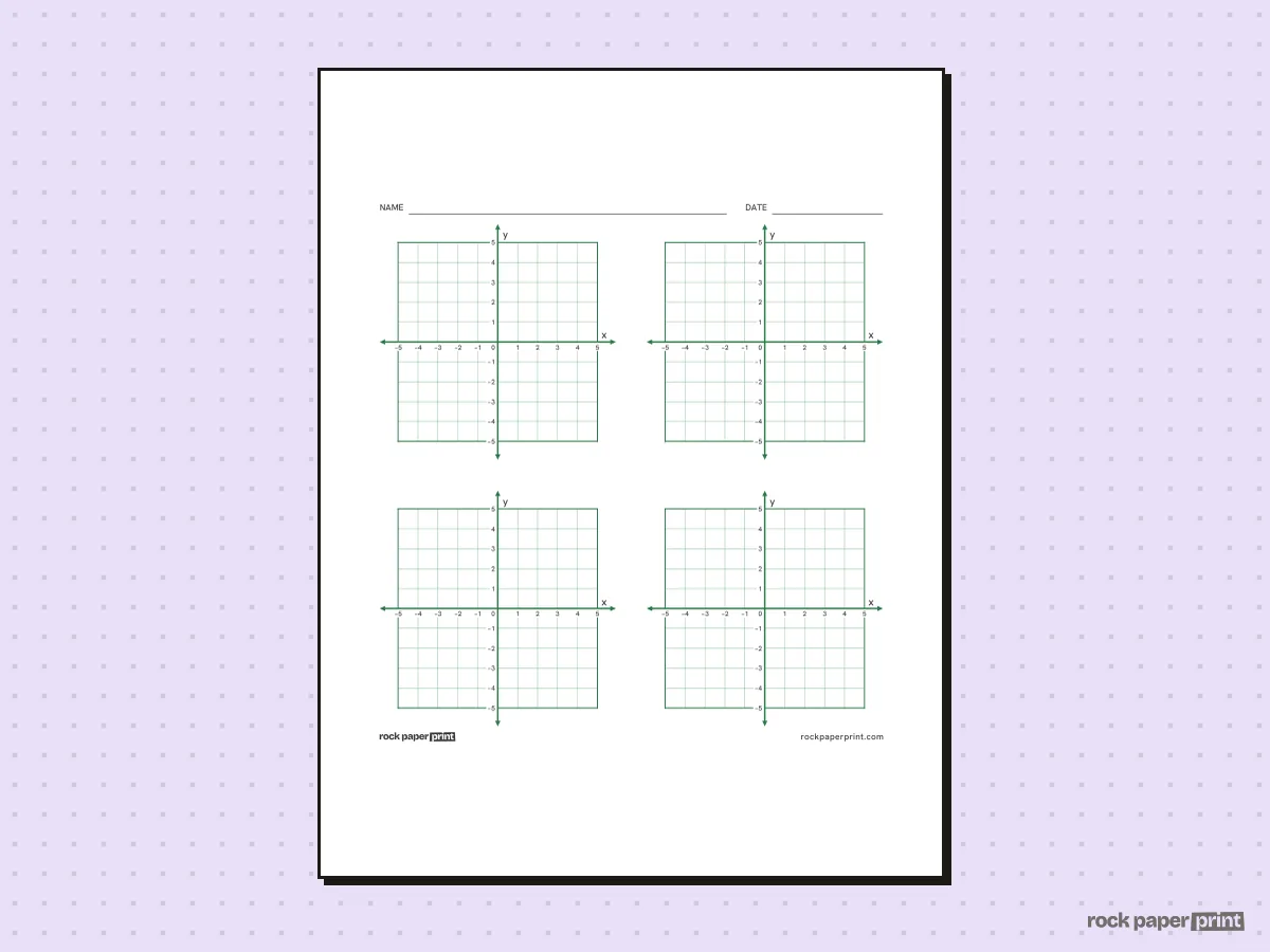 5x5 Coordinate Plane, green lines, printable PDF preview