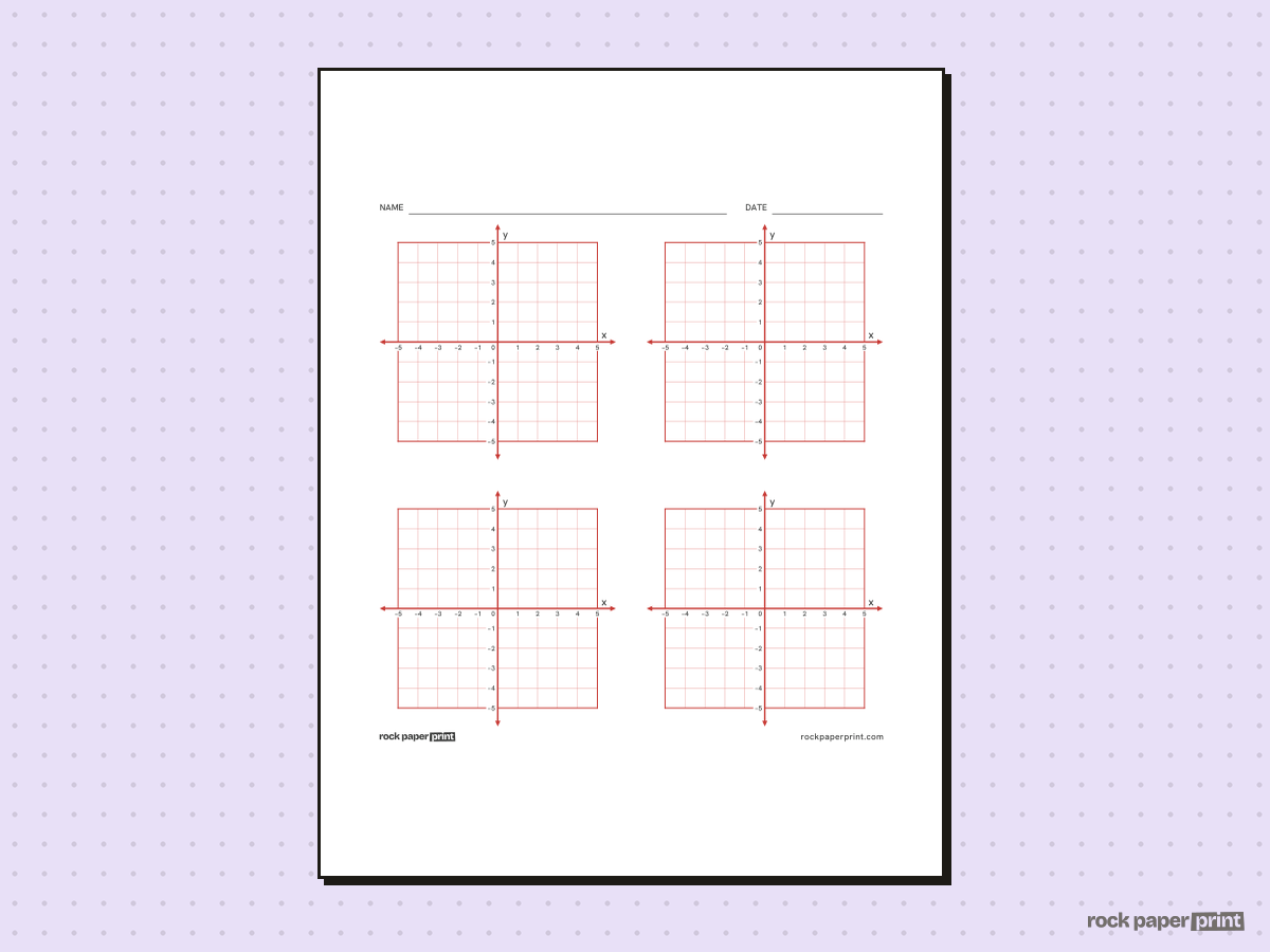 5x5 Coordinate Plane, red lines, printable PDF preview