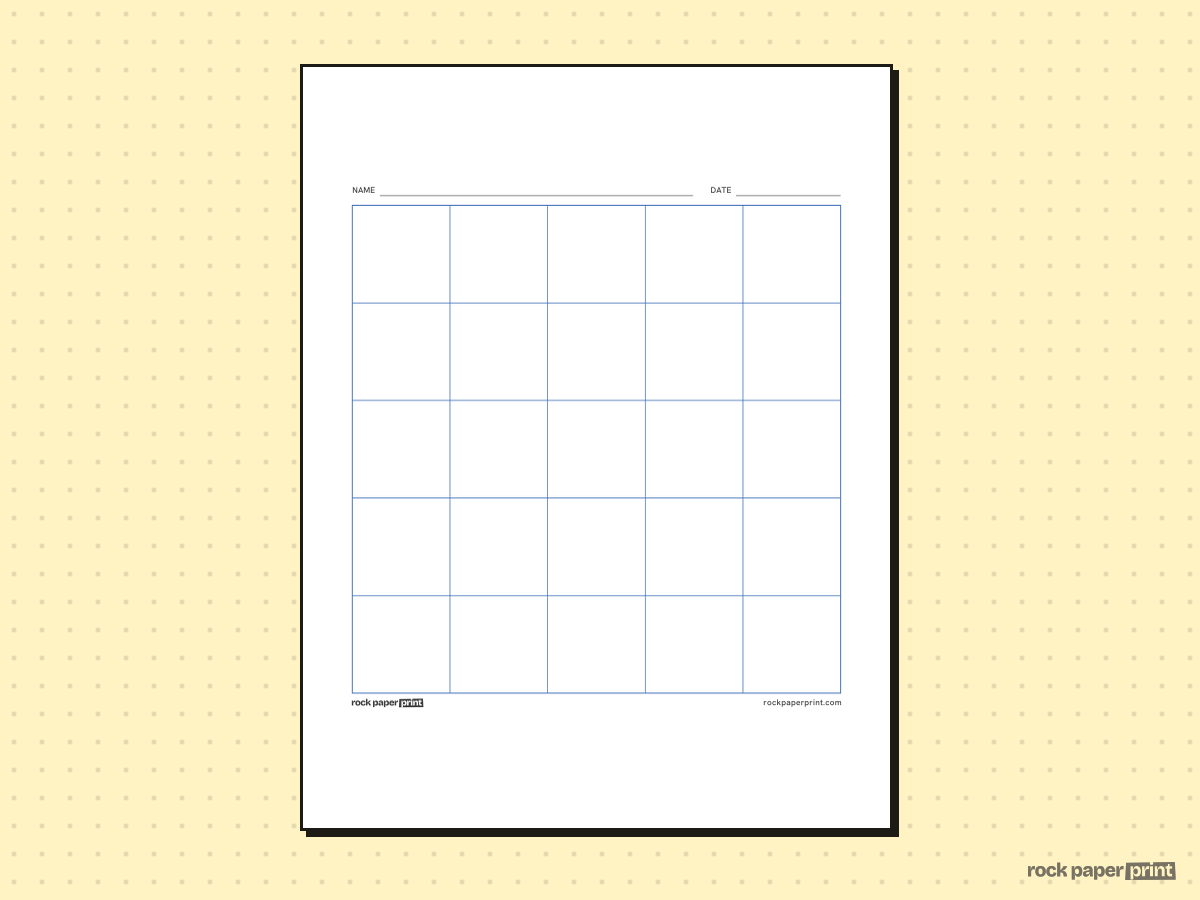 5x5 Grid, blue lines, printable PDF preview