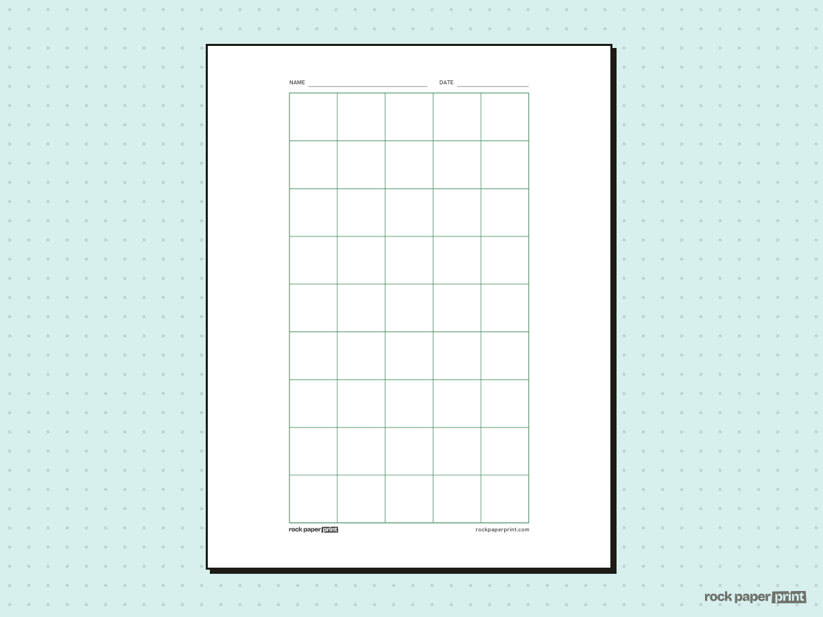 5x9 Grid (9x5), green lines, printable PDF preview