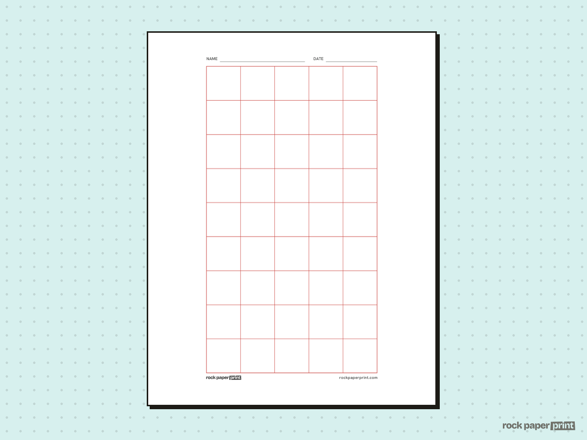 5x9 Grid (9x5), red lines, printable PDF preview