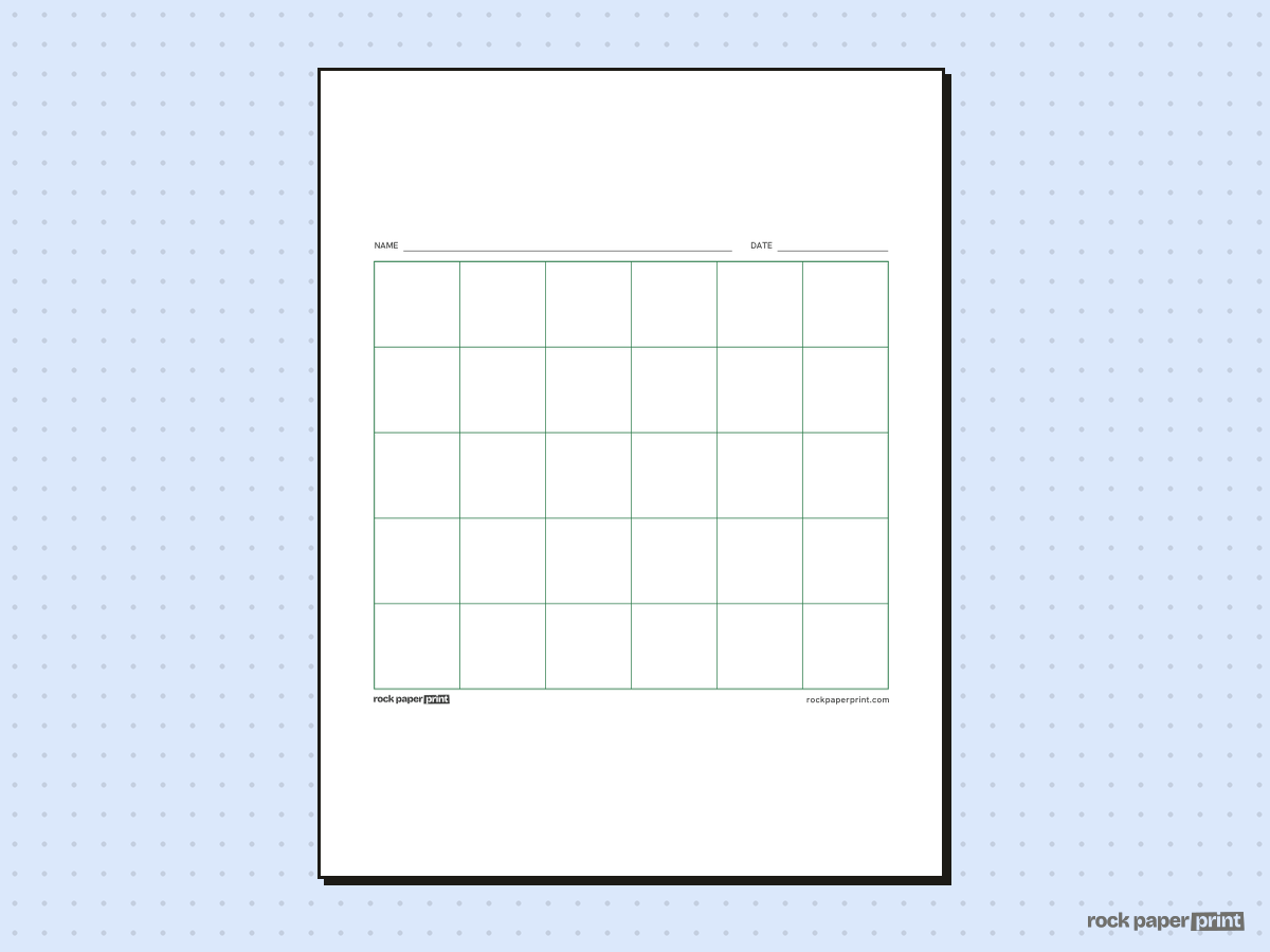 6x5 Grid, green lines, printable PDF preview