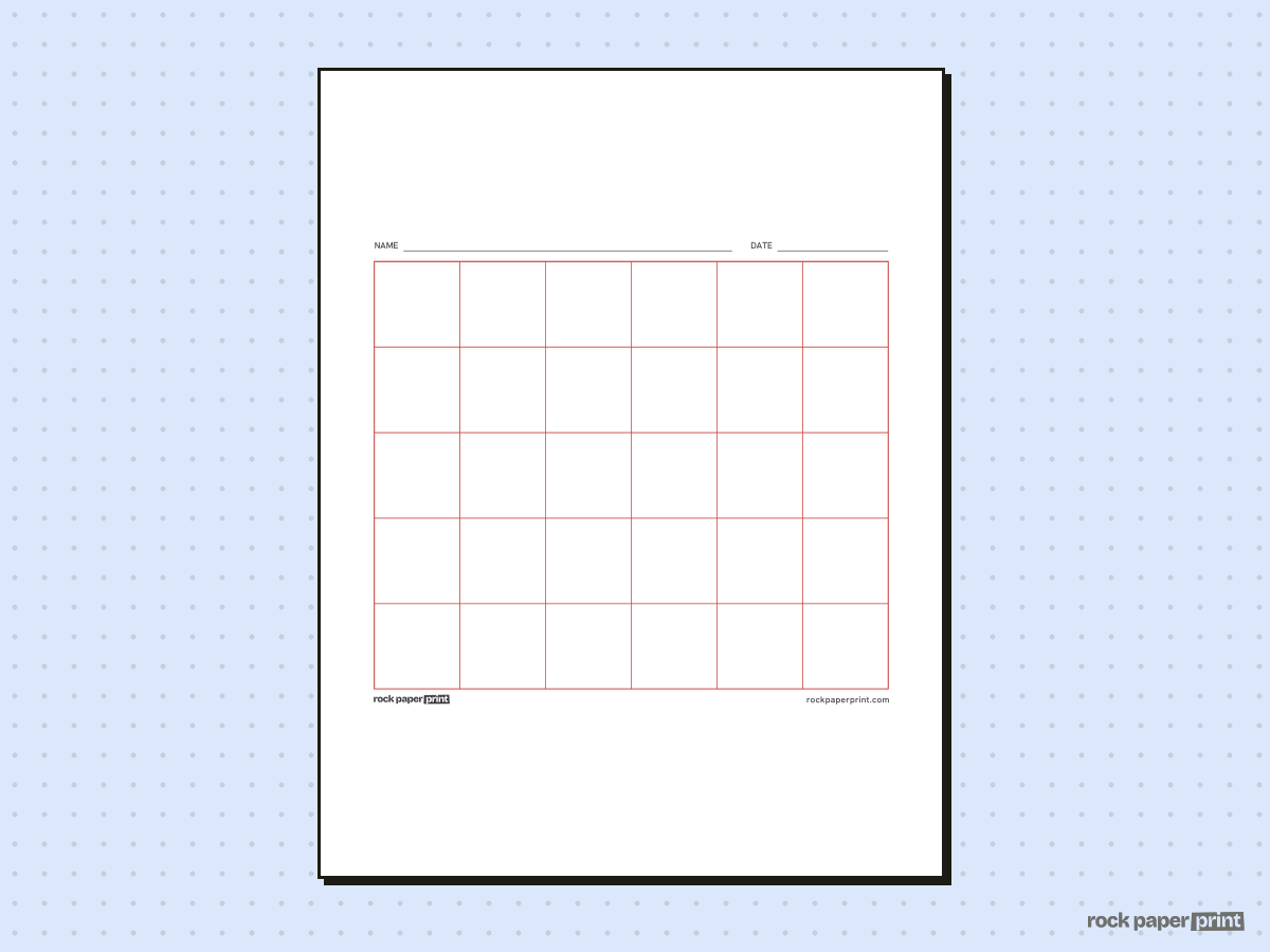 6x5 Grid, red lines, printable PDF preview